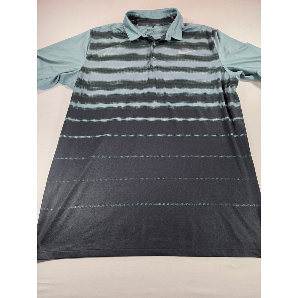 Nike Golf Mens Dri-FIT Standard Fit Striped Polo Shirt Large Blue Grey 1649